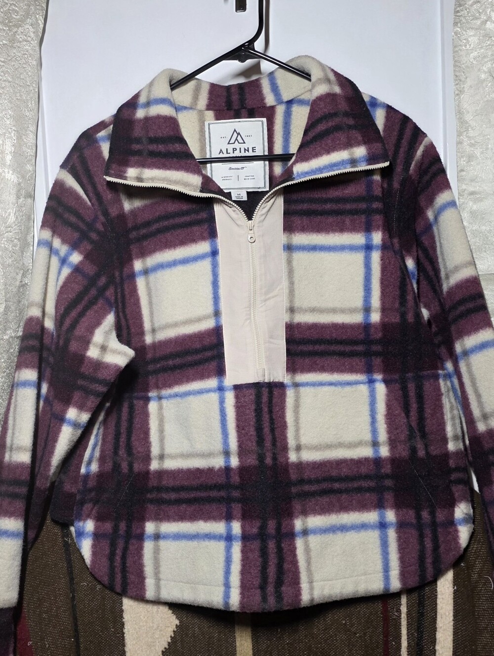 Alpine Burgundy & Cream Plaid Fleece Half-Zip Pullover